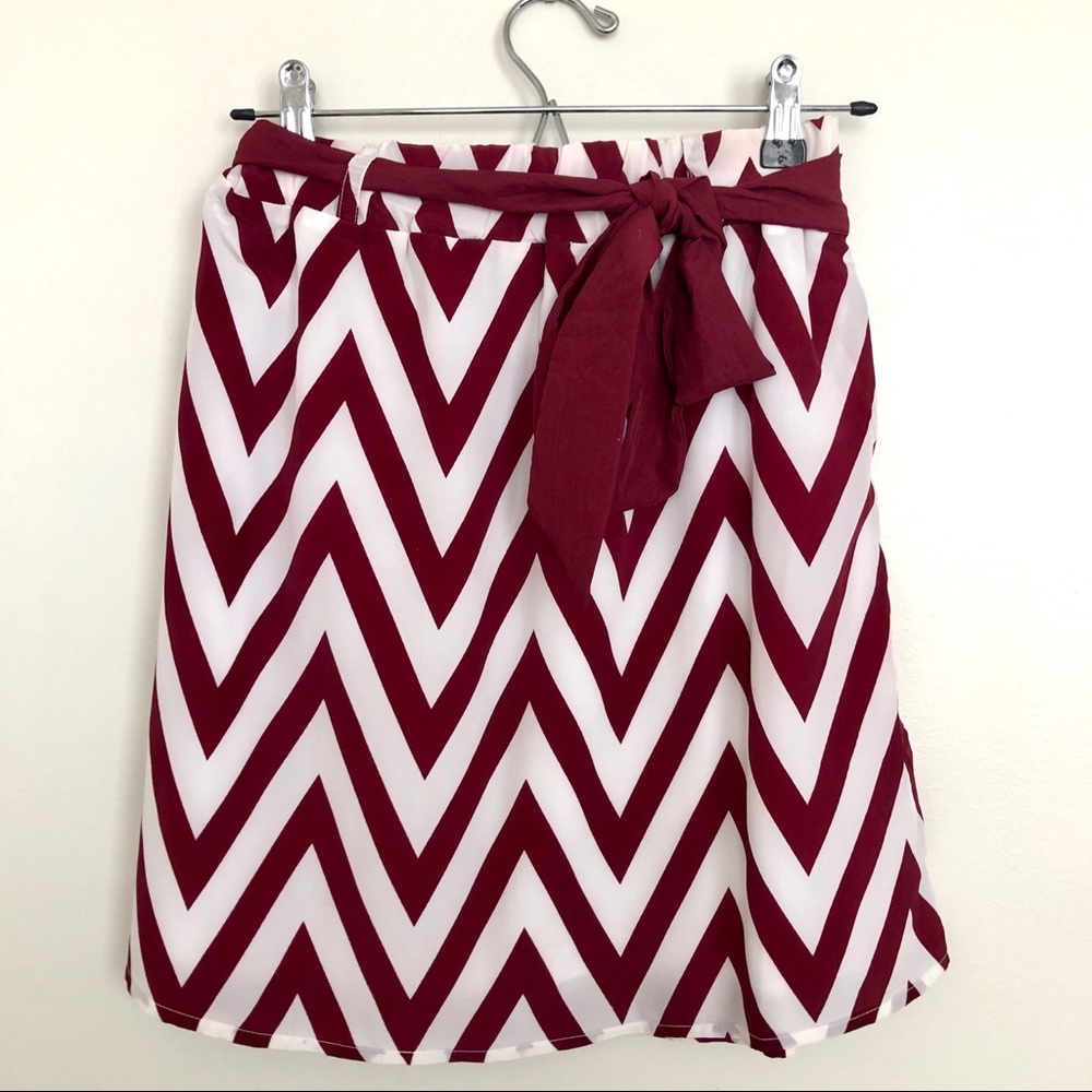Francesca’s Burgundy and White Chevron Skirt